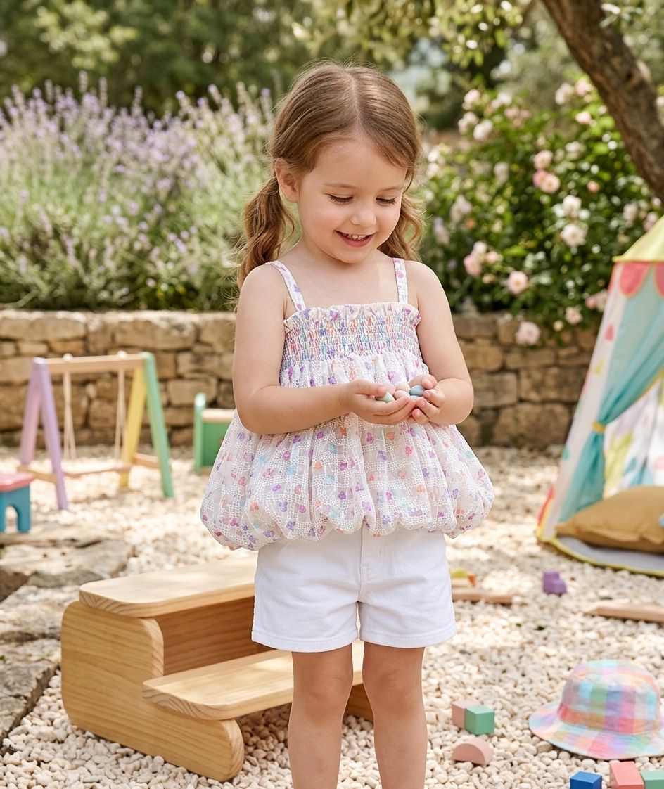 Toddler Girls Pastel Floral Smocked Bubble Top thumbnail 2