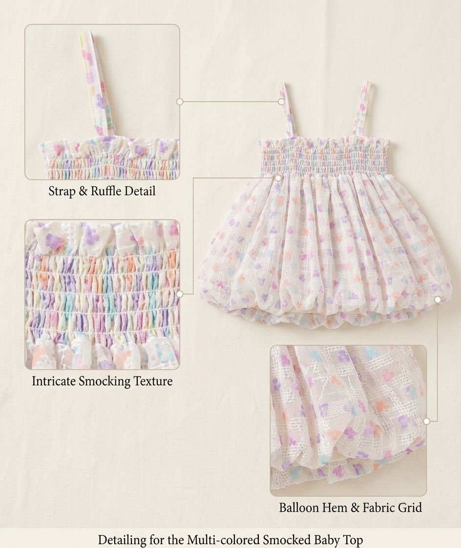 Toddler Girls Pastel Floral Smocked Bubble Top thumbnail 4