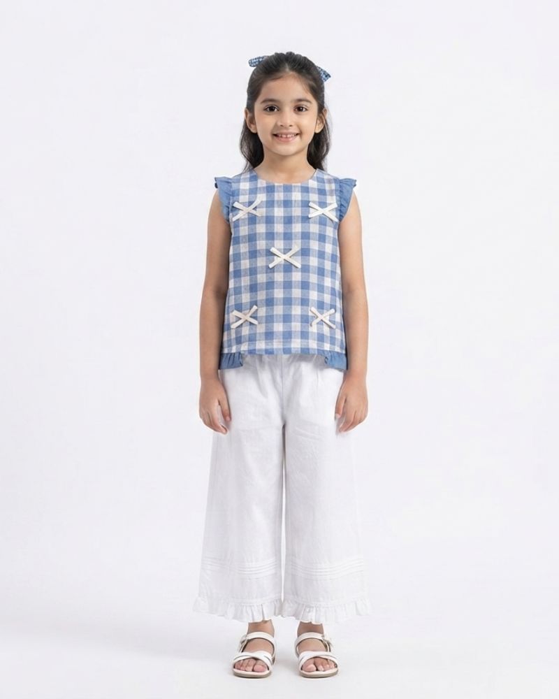 Blue white gingham check Cord Set 
