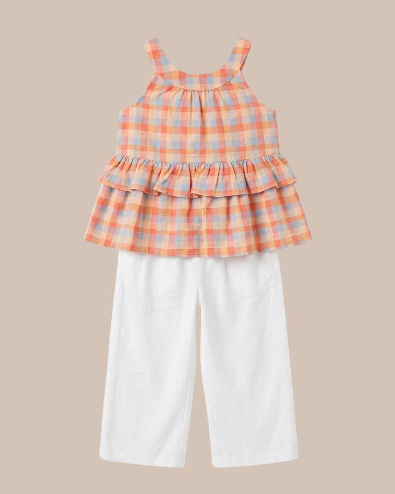 Peachy Plaid Ruffle Dress