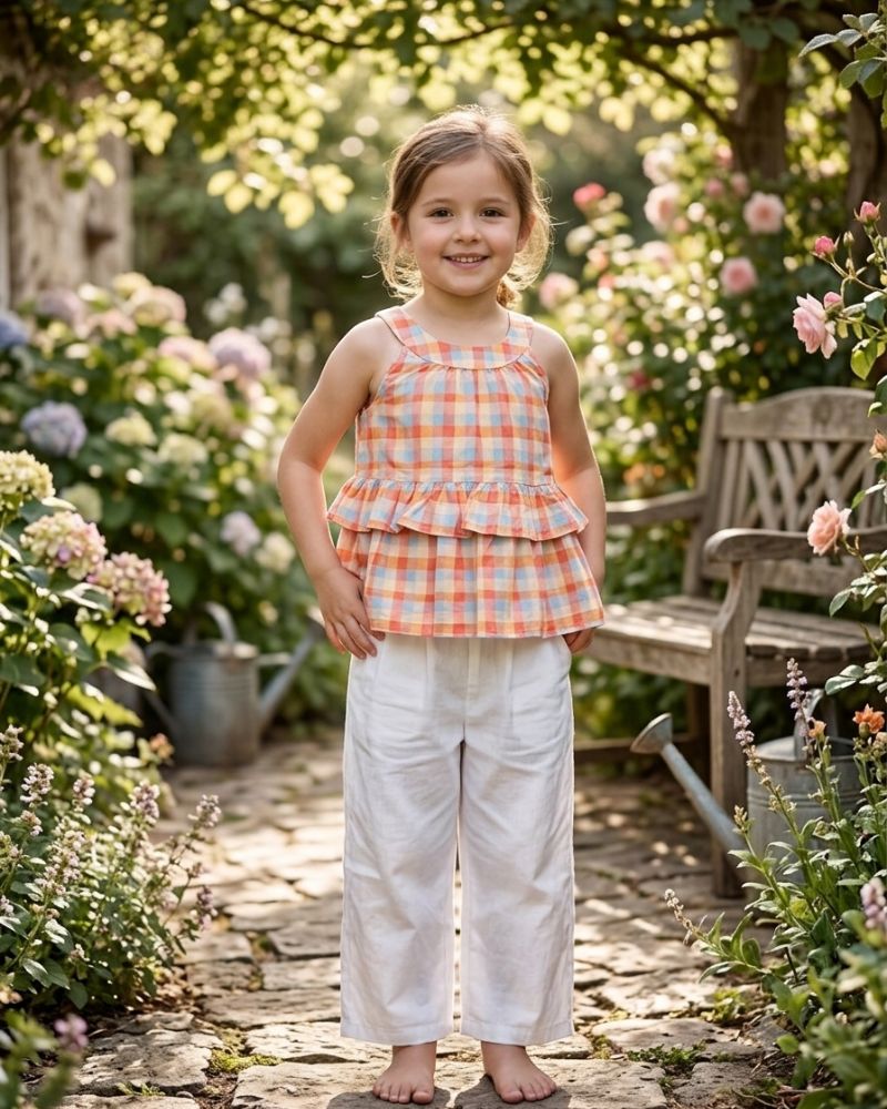 Peachy Plaid Ruffle Dress