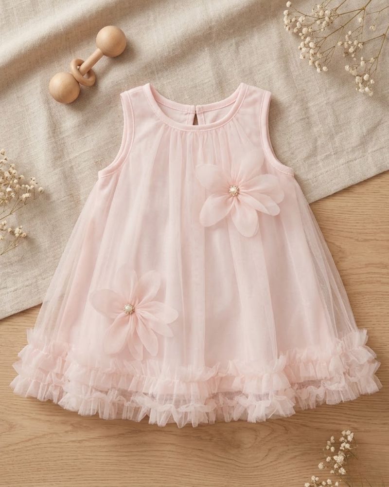 Infants Pink flower Frock  thumbnail 2
