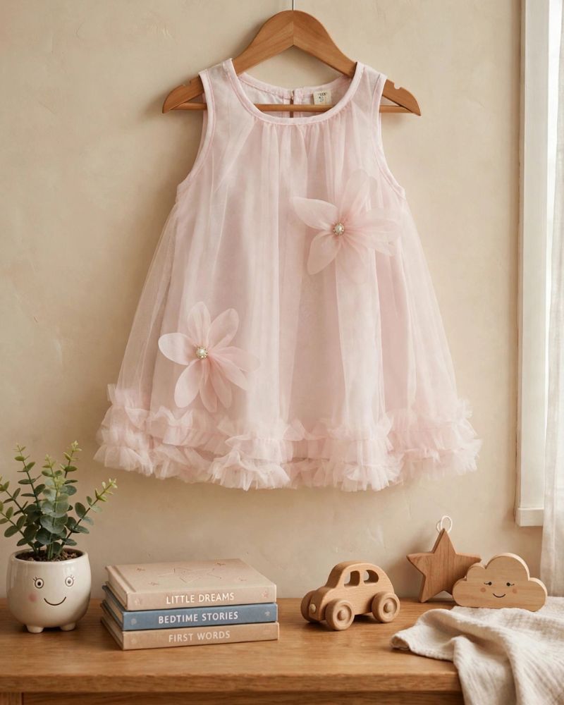Infants Pink flower Frock  thumbnail 3