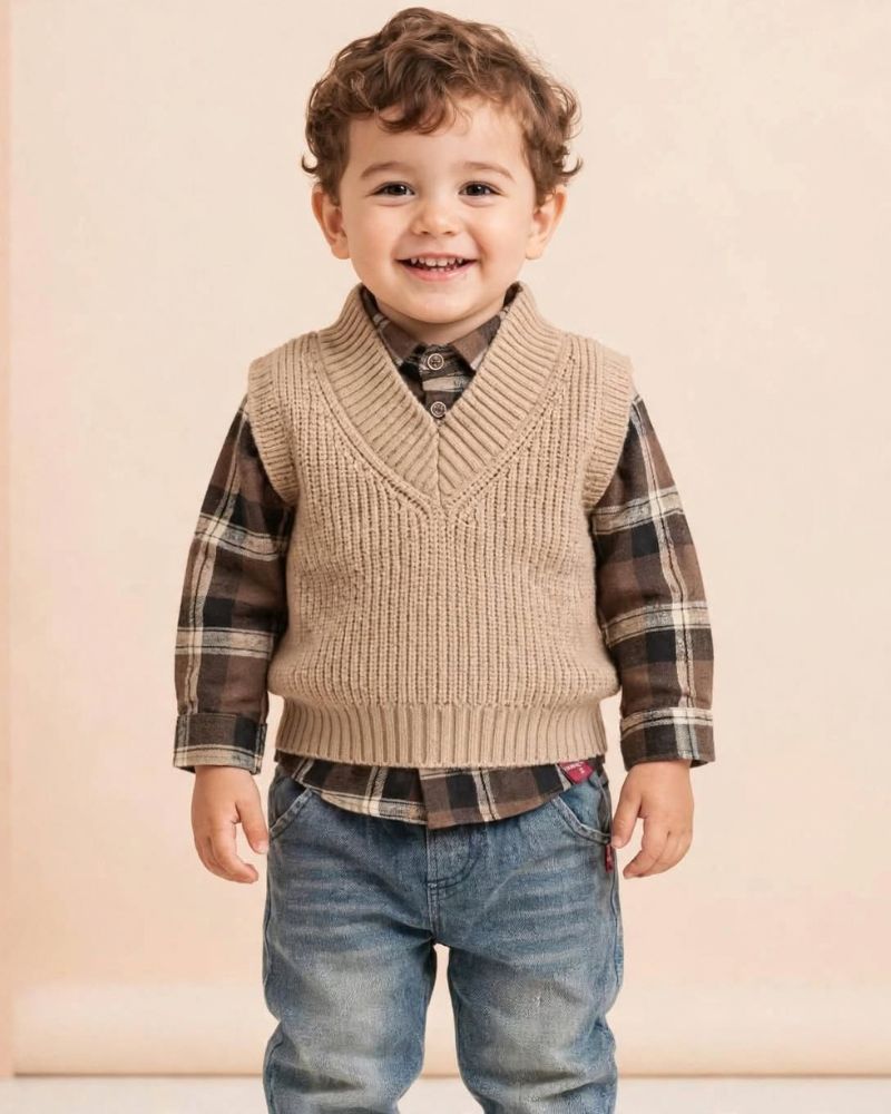  3pc brown check shirt set