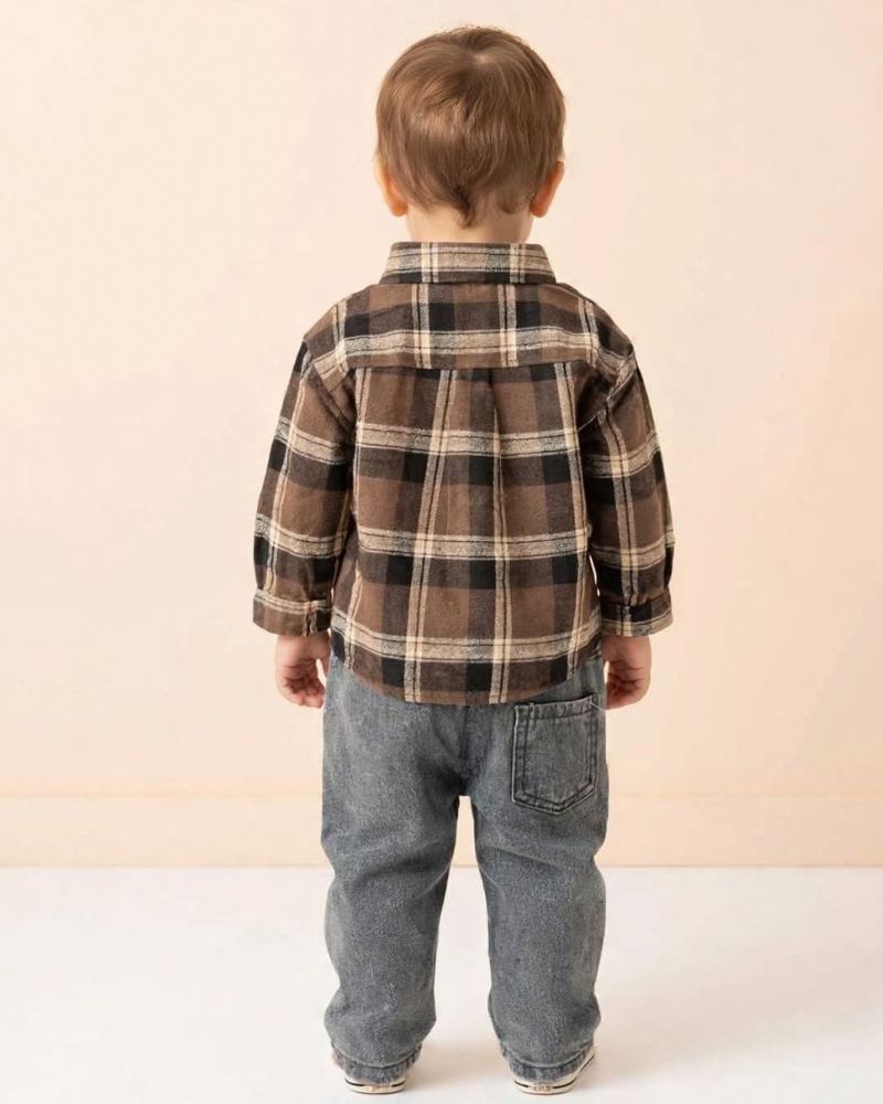  3pc brown check shirt set thumbnail 2
