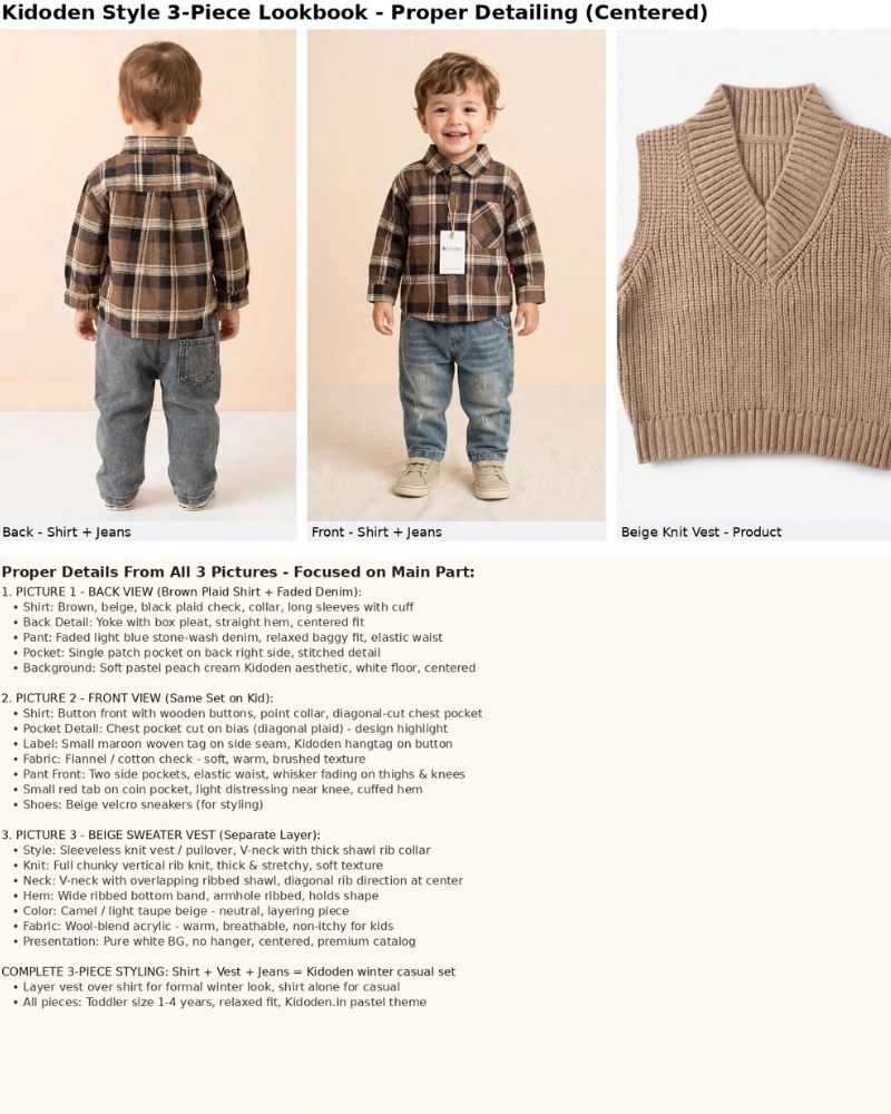  3pc brown check shirt set thumbnail 4