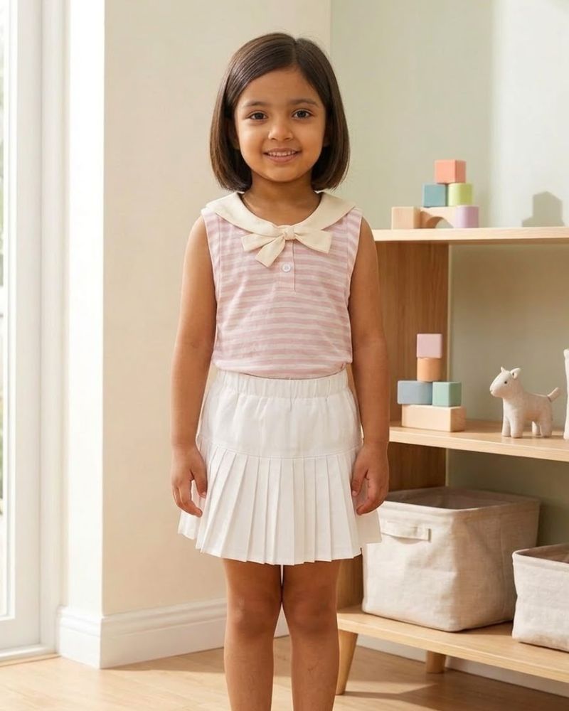 Textured 2pc pink and white dress