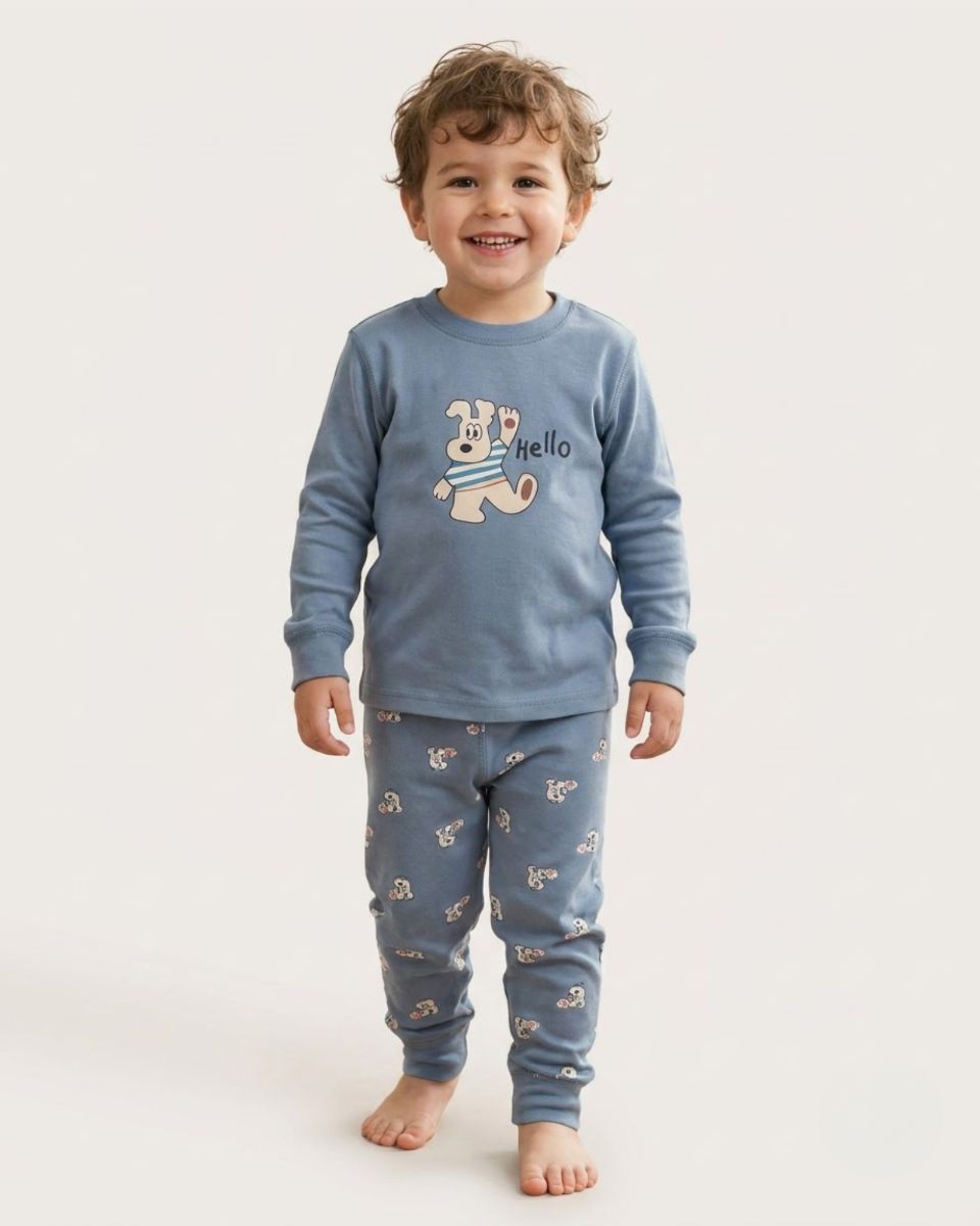 Hello dog print night suit thumbnail 2