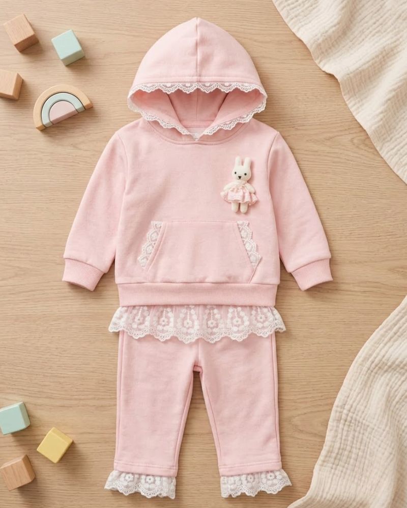 Sweet Pink Lace-Trim Tracksuit Set thumbnail 2