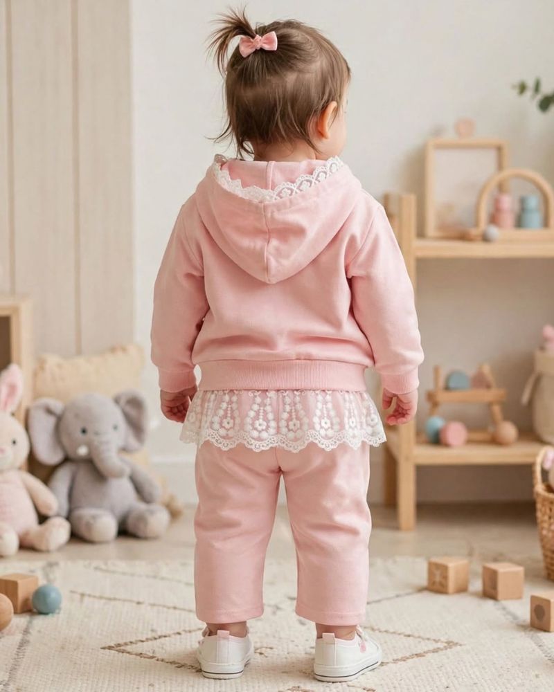 Sweet Pink Lace-Trim Tracksuit Set thumbnail 3