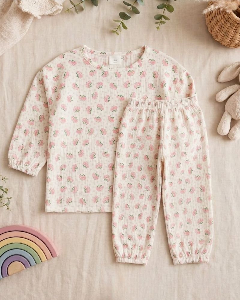 Pink flower cotton set
