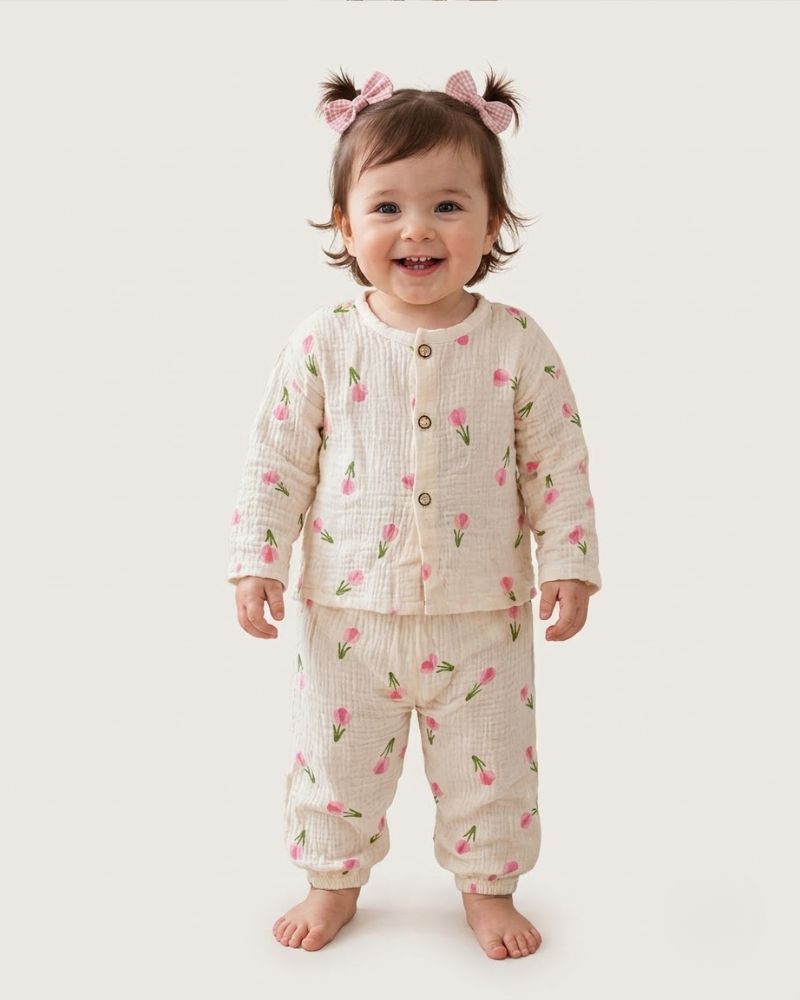 Pink tulip night suit