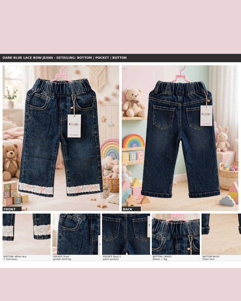 Greyish blue bow jeans thumbnail 3